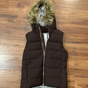 GAP brown vest with faux fur hood